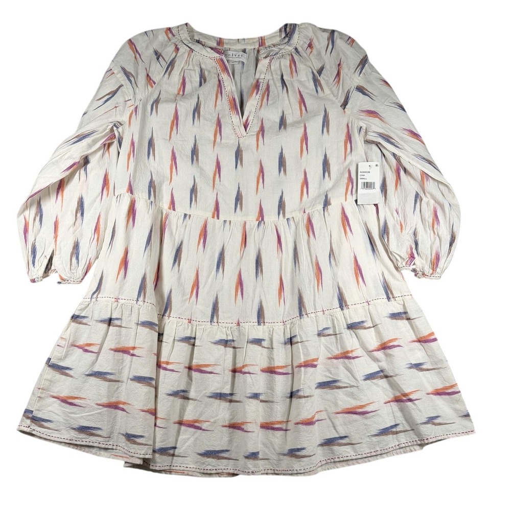 Velvet By Graham & Spencer Dress Womens Small White Geometric Boho Long Sleeve